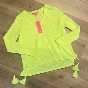 Lilly Pulitzer Neon Yellow V-Neck Tassel Knit Top